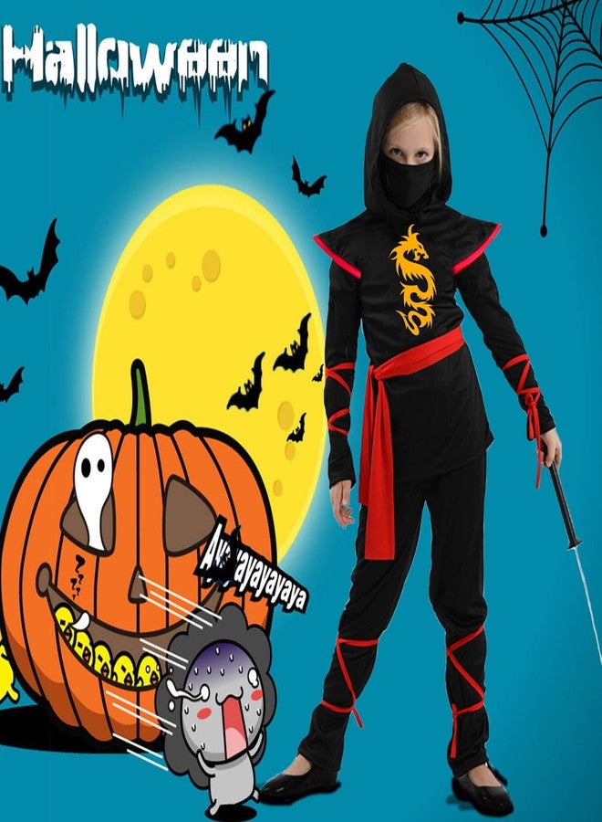 SATKULL Girls Ninja Costume Halloween Ninja Costumes Set for Kids Girl Ninjas Role Playing Dressing Suit(kids-M-6/7T Black) - Image 2